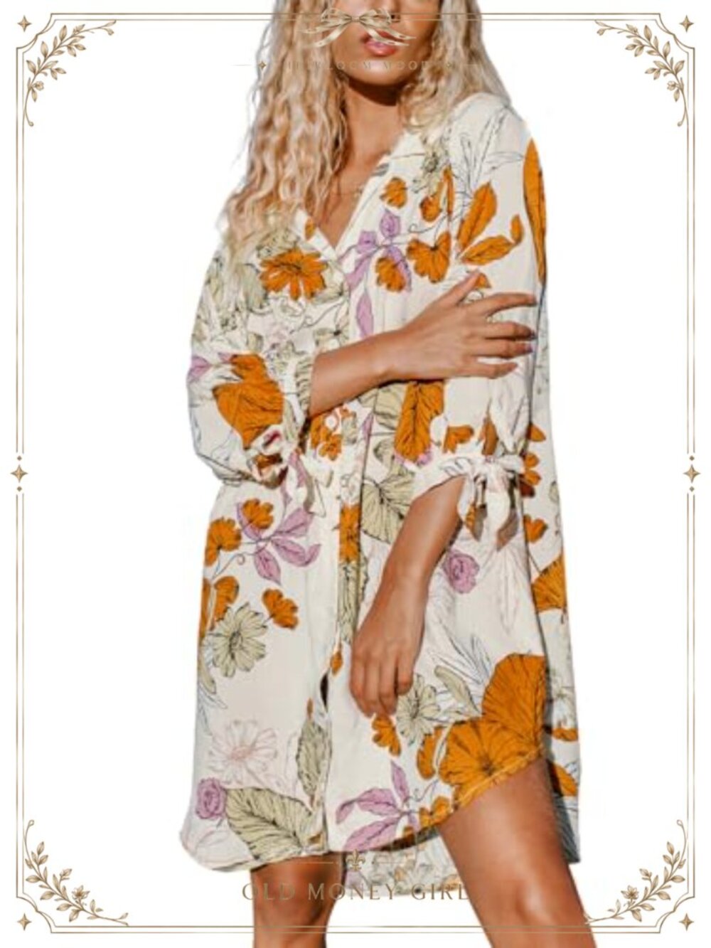 CUPSHE Women's Long Sleeve Floral Buttoned Shirt Dress